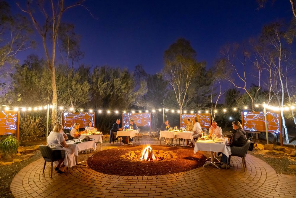 Dining table set under night sky
