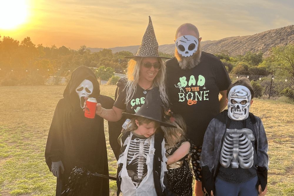 Family in Halloween costumes